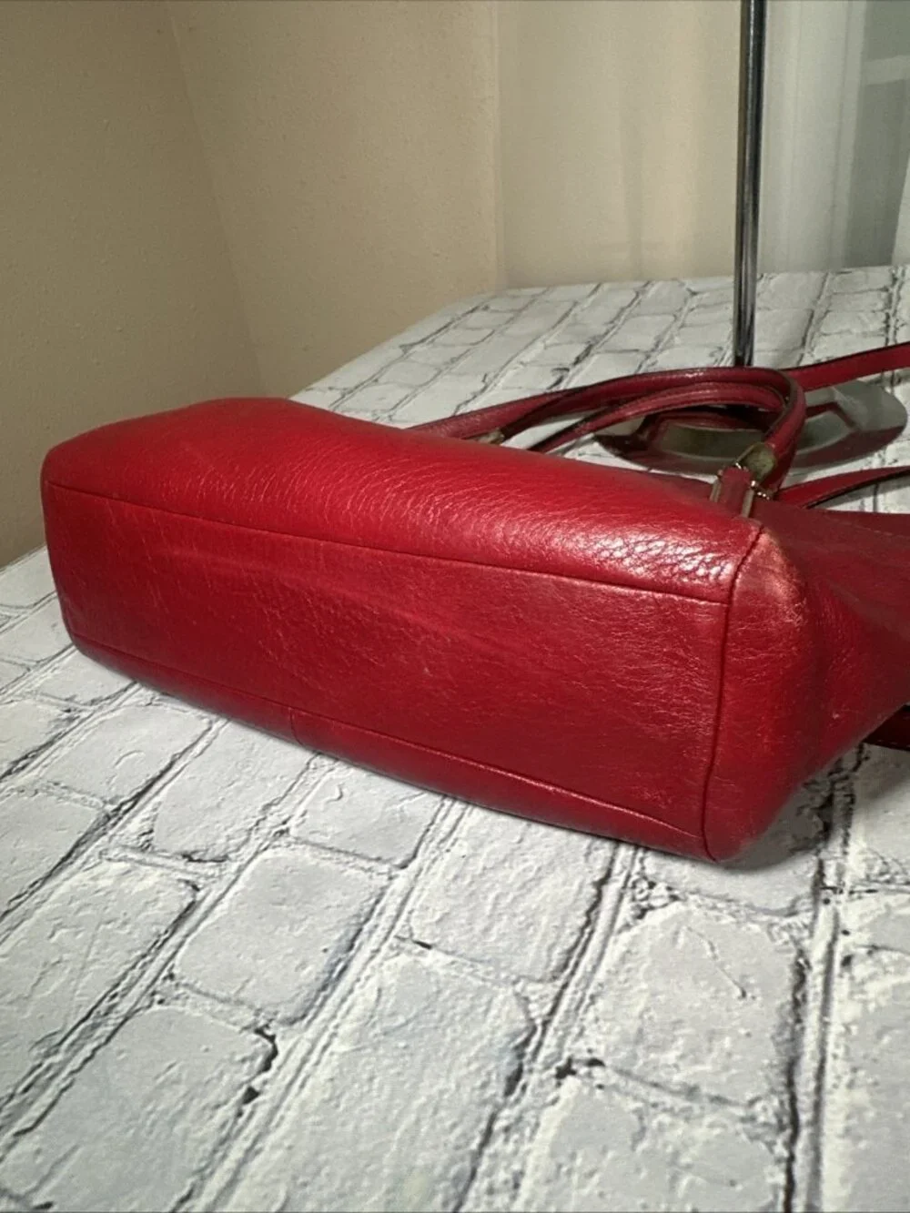 Coach Kelsey Pebbled Leather Red Satchel Crossbody Bag Purse